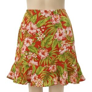 Jones New York Signature Silk Skirt Womens 14 Red Floral Tropical Resortcore Y2K